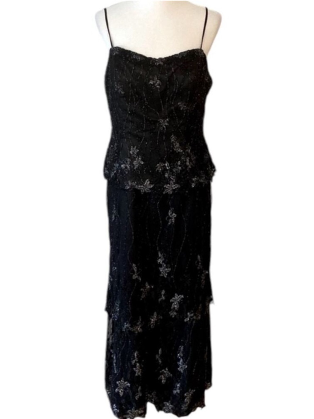 Vintage Black Gown Medium Y2K Formal dress Large Long Bead 90s Slipdress Elegant - Picture 12 of 17